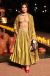 Buy_Punit Balana_Olive Green Silk, Organza Mirrors, Heena Mirror-embellished Lehenga Set _at_Aza_Fashions