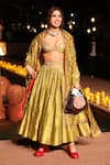 Buy_Punit Balana_Olive Green Silk, Organza Mirrors, Heena Mirror-embellished Lehenga Set _Online_at_Aza_Fashions