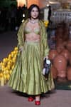 Shop_Punit Balana_Olive Green Silk, Organza Mirrors, Heena Mirror-embellished Lehenga Set _at_Aza_Fashions