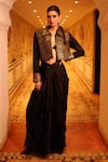 Buy_Punit Balana_Black Chanderi Silk, Satin Embroidery Round Neck, Amer Cropped Jacket Set _Online_at_Aza_Fashions
