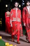 Buy_Punit Balana_Red Satin, Silk Embroidery Surkh Laal Jacket Kurta Set _at_Aza_Fashions