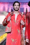 Buy_Punit Balana_Red Satin, Silk Embroidery Surkh Laal Jacket Kurta Set _Online_at_Aza_Fashions