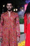 Punit Balana_Red Satin, Silk Embroidery, Mirrors Surkh Laal Kurta And Pant Set _Online_at_Aza_Fashions