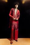 Buy_Punit Balana_Red Organza, Silk Embroidery, Foil Printing Abstract Kurta With Pant _at_Aza_Fashions