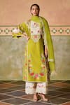 Shop_Chandrima_Olive Green Silk Organza Embroidery Border Dupatta _at_Aza_Fashions