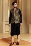 Buy_Punit Balana_Black Chanderi Silk, Tussar, Lycra Embroidery Resham Work Bundi Kurta Set _at_Aza_Fashions