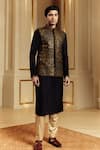 Shop_Punit Balana_Black Chanderi Silk, Tussar, Lycra Embroidery Resham Work Bundi Kurta Set _at_Aza_Fashions