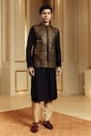 Punit Balana_Black Chanderi Silk, Tussar, Lycra Embroidery Resham Work Bundi Kurta Set _Online_at_Aza_Fashions