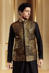 Buy_Punit Balana_Black Chanderi Silk, Tussar, Lycra Embroidery Resham Work Bundi Kurta Set _Online_at_Aza_Fashions