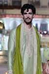 Buy_Punit Balana_Green Chanderi Silk, Velvet, Satin Embroidery Bandhani Pattern Kurta And Pant Set _Online_at_Aza_Fashions