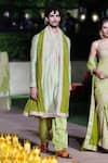 Buy_Punit Balana_Green Chanderi Silk, Velvet, Satin Embroidery Bandhani Pattern Kurta And Pant Set _at_Aza_Fashions