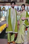 Shop_Punit Balana_Green Chanderi Silk, Velvet, Satin Embroidery Bandhani Pattern Kurta And Pant Set _at_Aza_Fashions