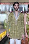 Shop_Punit Balana_Green Velvet, Linen, Satin Embroidery Kurta With Pant _at_Aza_Fashions