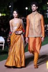 Shop_Punit Balana_Orange Silk, Lycra Embroidery, Gota Patti Hand Nehru Jacket Set _at_Aza_Fashions