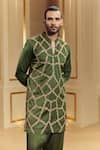 Shop_Punit Balana_Green Satin, Silk Embroidery Marodi Kurta With Pant _at_Aza_Fashions