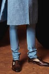 Punit Balana_Blue Silk, Lycra Embroidery Saleti Sherwani With Churidar _Online_at_Aza_Fashions