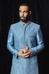 Shop_Punit Balana_Blue Silk, Lycra Embroidery Saleti Sherwani With Churidar _at_Aza_Fashions