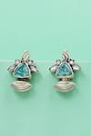 Buy_Sangeeta Boochra_Blue Stones Aqua Bloom Silver Earrings _at_Aza_Fashions