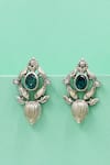 Buy_Sangeeta Boochra_Green Stones Handcrafted Silver Earring _at_Aza_Fashions
