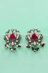 Buy_Sangeeta Boochra_Multi Color Gemstones, Pearls, Beads, Crystals, Faux Lotus Bloom Silver Earrings _at_Aza_Fashions