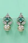 Buy_Sangeeta Boochra_Green Stones Handcrafted Silver Earrings _at_Aza_Fashions