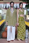 Buy_Punit Balana_Green Velvet, Linen, Satin Embroidery Kurta With Pant _at_Aza_Fashions