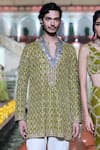 Punit Balana_Green Velvet, Linen, Satin Embroidery Kurta With Pant _Online_at_Aza_Fashions