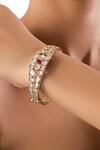 Buy_Auraa Trends_Gold Plated Pearls, Stones Studded Broad Kada Bangle _at_Aza_Fashions