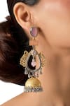 Auraa Trends_Gold Plated Stones, Beads Gold-tone Dual Peacock Jhumka Earrings _Online_at_Aza_Fashions