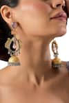 Buy_Auraa Trends_Gold Plated Stones, Beads Gold-tone Dual Peacock Jhumka Earrings _at_Aza_Fashions
