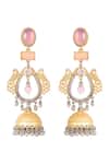 Shop_Auraa Trends_Gold Plated Stones, Beads Gold-tone Dual Peacock Jhumka Earrings _at_Aza_Fashions