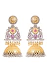 Shop_Auraa Trends_Gold Plated Stones, Pearls, Beads Handcrafted Dual Temple Jhumkas _at_Aza_Fashions
