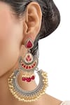 Auraa Trends_Red Pearls, Stones And Kundan Chandbali Earrings _Online_at_Aza_Fashions