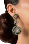 Auraa Trends_Green Stones, Crystals Kundan Floral Danglers _Online_at_Aza_Fashions