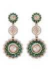 Shop_Auraa Trends_Green Stones, Crystals Kundan Floral Danglers _at_Aza_Fashions