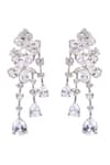 Shop_Auraa Trends_Silver Plated Faux Diamonds, Crystals American Floral Drop Earrings _at_Aza_Fashions