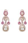 Shop_Auraa Trends_Pink Stones, Crystals, Gold-plated Teardrop Kundan Earrings _at_Aza_Fashions
