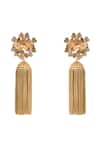 Shop_Auraa Trends_Gold Plated Stones Floral Tassel Earrings _at_Aza_Fashions