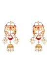 Shop_Auraa Trends_Red Pearls, Stones Gold-plated Enamel Jhumka Earrings _at_Aza_Fashions