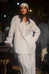 Ituvana_White Cotton Embroidery Collared Neelima Long Shirt With Farshi Salwar _Online_at_Aza_Fashions