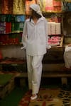 Shop_Ituvana_White Cotton Embroidery Collared Neelima Long Shirt With Farshi Salwar _at_Aza_Fashions