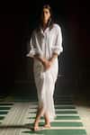 Shop_Ituvana_White Cotton Applique Collared Shiba Sarong Shirt Dress _at_Aza_Fashions