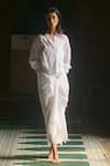Buy_Ituvana_White Cotton Applique Collared Shiba Sarong Shirt Dress _at_Aza_Fashions