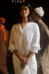 Ituvana_White Cotton Applique Collared Shiba Sarong Shirt Dress _at_Aza_Fashions