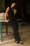 Ituvana_Black Cotton Plunge Neck Kaya Jersey Top And Sarong Skirt Set _Online_at_Aza_Fashions