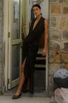 Ituvana_Black Cotton Plunge Neck Kaya Jersey Top And Sarong Skirt Set _at_Aza_Fashions