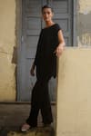Ituvana_Black Cotton Round Neck Karma Jersey Top And Pant Set _Online_at_Aza_Fashions