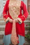 Buy_Wazir C_Red Silk Embroidery, Zari Boat Neck Floral Work Kurta Salwar Set _Online_at_Aza_Fashions