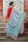 Shop_Wazir C_Red Silk Embroidery, Zari Boat Neck Floral Work Kurta Salwar Set _at_Aza_Fashions