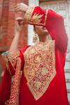 Shop_Wazir C_Red Silk Embroidery, Zari Boat Neck Floral Work Kurta Salwar Set _Online_at_Aza_Fashions